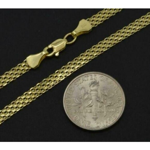 Real 14K Yellow Solid Gold Bismack Chain Necklace 3.2mm 16" 18 20 22 24" - Picture 4 of 5